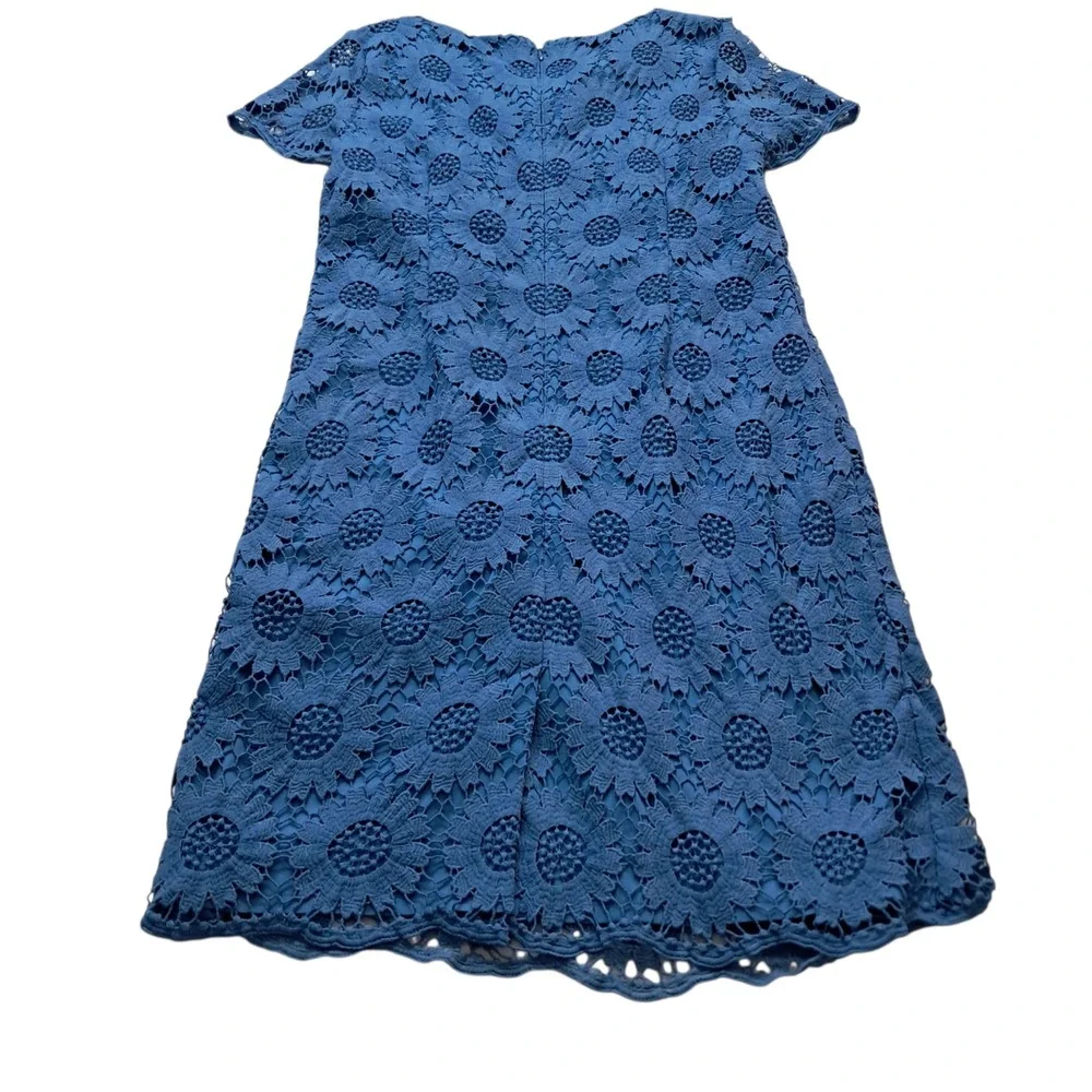 Talbots Dress Womens 12 Blue Floral Crochet Lace Short Sleeve Wedding Guest